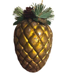 Pinecone Ornament with Glitter Accents & Faux Pine Details 4.75"